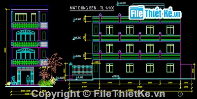 Bản vẽ autocad,Bản vẽ nhà phố,nhà phố 4 tầng,thiết kế nhà phố